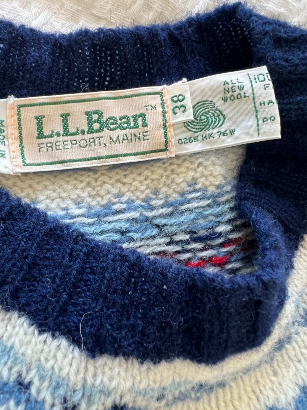 80's L.L.Bean Shetland Wool Fair Isle Sweater - Navy - Size 36 - Picture 12 of 13